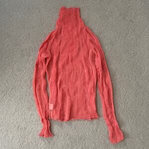 Vintage Issey Miyake Fête pleated Chiffon Twist Plissé Top Coral Orange
